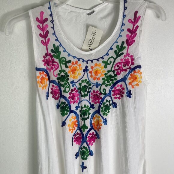 Women’s White Boho Sheer Cover Up Midi Dress Fairy Embroidered Boho One Size - Picture 3 of 11